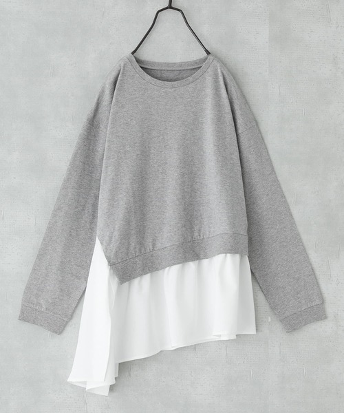 n'OrLABEL（ノアールレーベル）の「異素材アシンメトリーカットソー（Tシャツ/カットソー・レディース・杢グレー/ブルーグリーン/ブラック・1/2）」の4枚目の写真