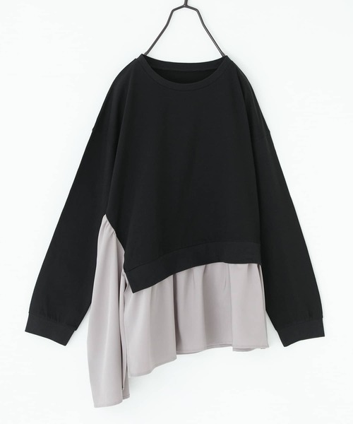 n'OrLABEL（ノアールレーベル）の「異素材アシンメトリーカットソー（Tシャツ/カットソー・レディース・杢グレー/ブルーグリーン/ブラック・1/2）」の5枚目の写真