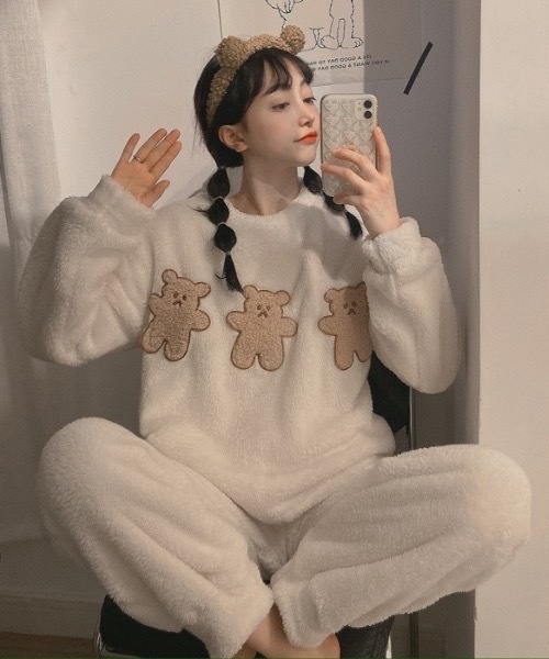 セール】くまさん フリース ルームウェア 上下セット（ルームウェア