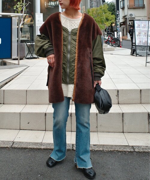 etsinta/エシンタ】ファー切替ジャケット（ブルゾン）｜etsinta