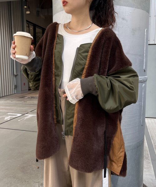 etsinta/エシンタ】ファー切替ジャケット（ブルゾン）｜etsinta