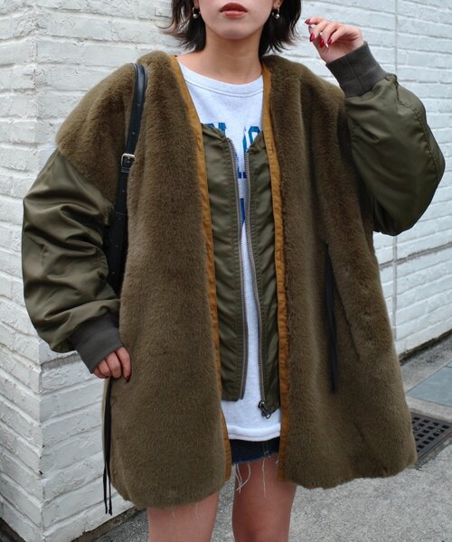 etsinta/エシンタ】ファー切替ジャケット（ブルゾン）｜etsinta