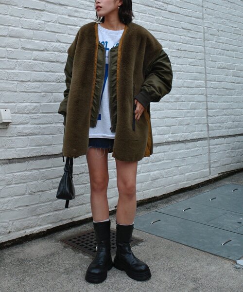 セール】【etsinta/エシンタ】ファー切替ジャケット（ブルゾン