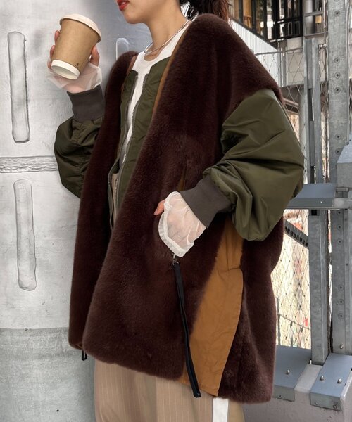 etsinta/エシンタ】ファー切替ジャケット（ブルゾン）｜etsinta