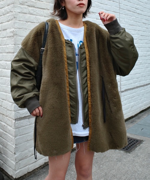 セール】【etsinta/エシンタ】ファー切替ジャケット（ブルゾン