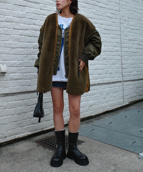 etsinta（エシンタ）の「【etsinta/エシンタ】ファー切替ジャケット（ブルゾン・レディース・カーキ/ブラック/グレー系その他/ブラウン・ONE SIZE）」の9枚目の写真