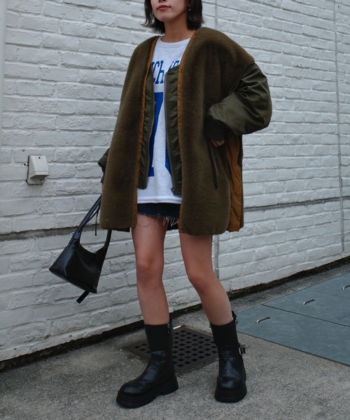 etsinta（エシンタ）の「【etsinta/エシンタ】ファー切替ジャケット（ブルゾン・レディース・カーキ/ブラック/グレー系その他/ブラウン・ONE SIZE）」の10枚目の写真