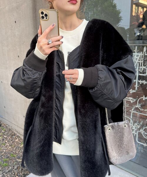 etsinta/エシンタ】ファー切替ジャケット（ブルゾン）｜etsinta