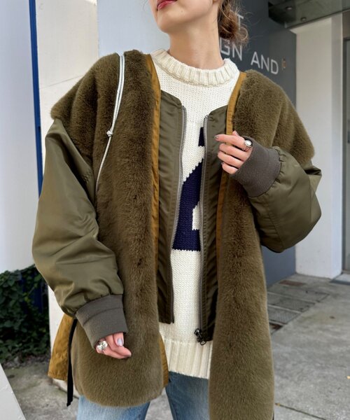 etsinta/エシンタ】ファー切替ジャケット（ブルゾン）｜etsinta