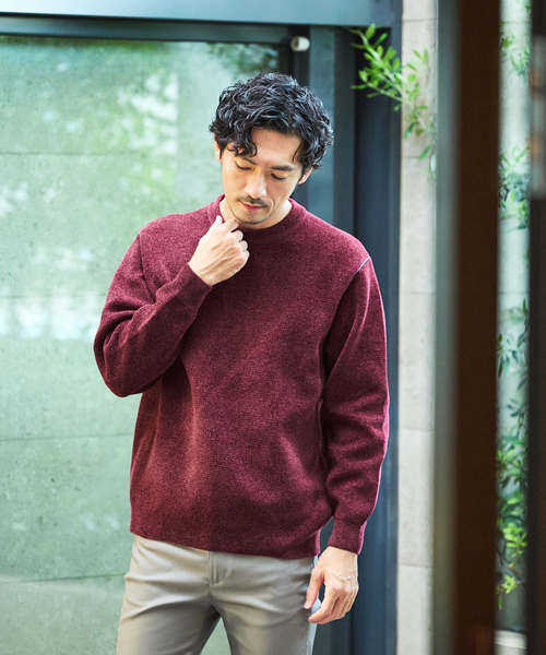 ABAHOUSE GRAY（アバハウスグレイ）の「ダブルフェイス モールカノコ プルオーバー ライン切替えニット（ニット/セーター・メンズ・ボルドー/ブラック/ライトベージュ/グレー/オフホワイト・46/48）」の5枚目の写真