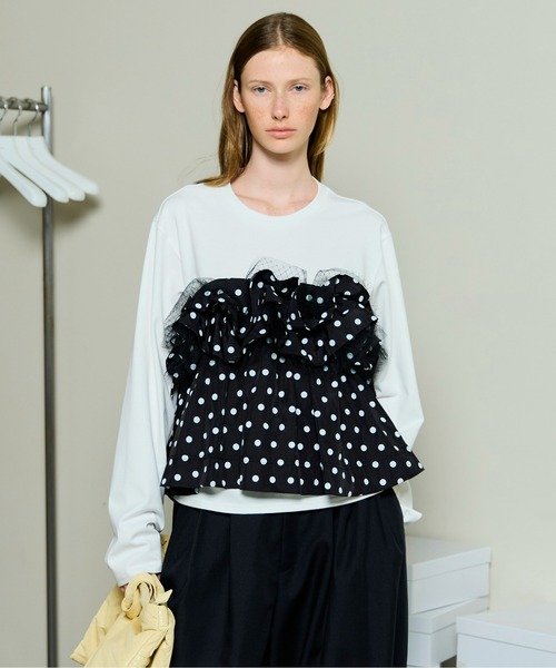 Mixed Fabric Frill Tops/異素材コンビフリルトップス（Tシャツ