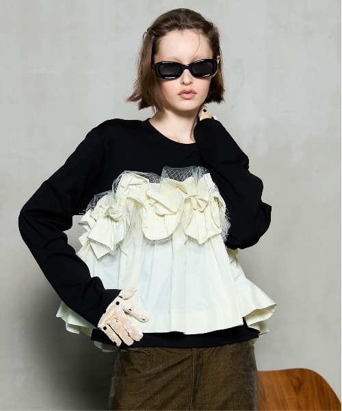 Mixed Fabric Frill Tops/異素材コンビフリルトップス Mixed Fabric Frill Tops/異素材コンビフリルトップス（Tシャツ