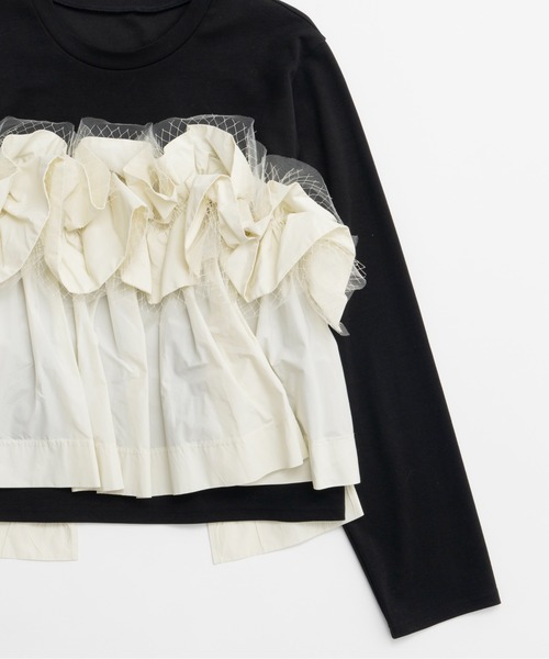 Mixed Fabric Frill Tops/異素材コンビフリルトップス（Tシャツ