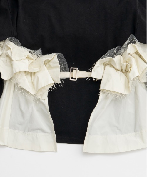 Mixed Fabric Frill Tops/異素材コンビフリルトップス（Tシャツ