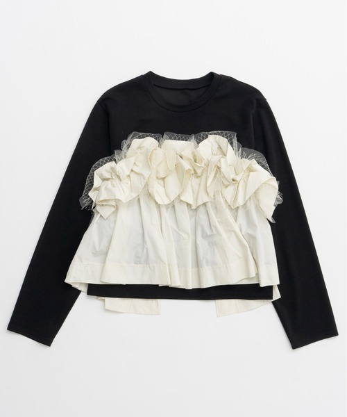 Mixed Fabric Frill Tops/異素材コンビフリルトップス（Tシャツ