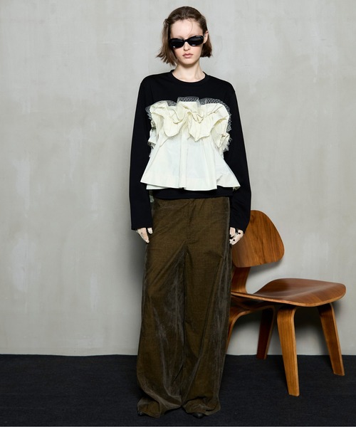 Mixed Fabric Frill Tops/異素材コンビフリルトップス（Tシャツ