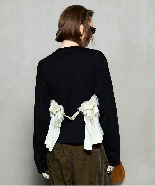 Mixed Fabric Frill Tops/異素材コンビフリルトップス（Tシャツ