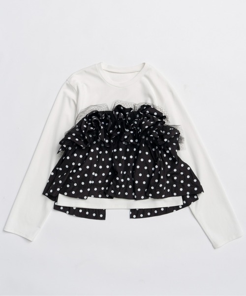 Mixed Fabric Frill Tops/異素材コンビフリルトップス（Tシャツ