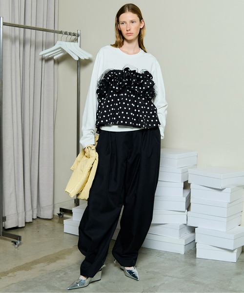 Mixed Fabric Frill Tops/異素材コンビフリルトップス（Tシャツ