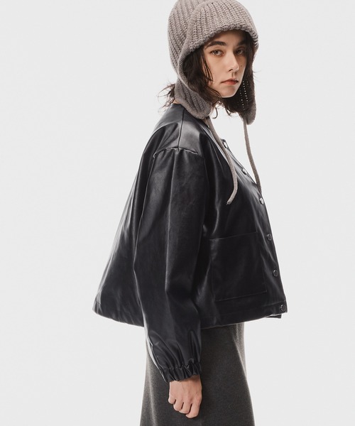 coca（coca）（コカ）の「【WEB限定セール】フェイクレザーノーカラージャケット（ノーカラージャケット・レディース・ブラック・S/L/M）」の4枚目の写真