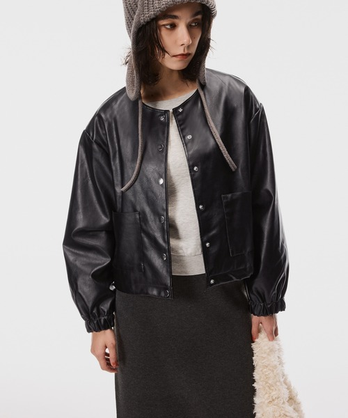 coca（coca）（コカ）の「【WEB限定セール】フェイクレザーノーカラージャケット（ノーカラージャケット・レディース・ブラック・S/L/M）」の6枚目の写真