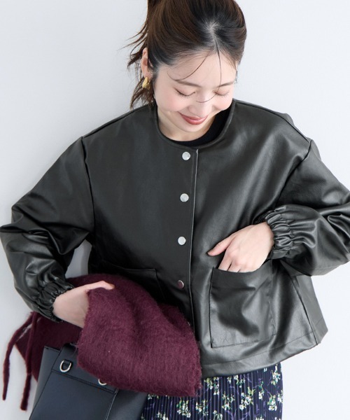 coca（coca）（コカ）の「【WEB限定セール】フェイクレザーノーカラージャケット（ノーカラージャケット・レディース・ブラック・S/L/M）」の18枚目の写真
