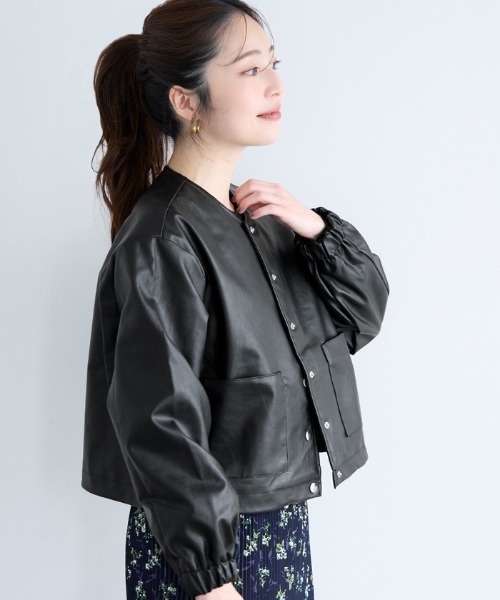 coca（coca）（コカ）の「【WEB限定セール】フェイクレザーノーカラージャケット（ノーカラージャケット・レディース・ブラック・S/L/M）」の20枚目の写真