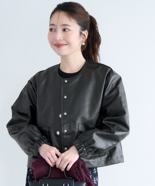 coca（coca）（コカ）の「【WEB限定セール】フェイクレザーノーカラージャケット（ノーカラージャケット・レディース・ブラック・S/L/M）」の22枚目の写真