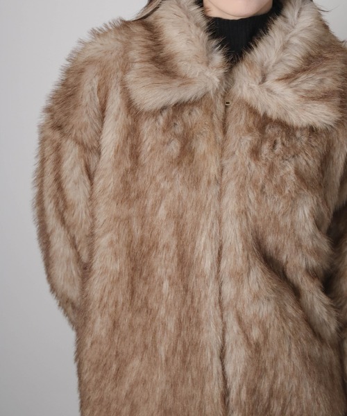 Social GIRL（ソーシャルガール）の「フロントジップ ミックスファーショートコート シャギーファーコート（その他アウター・レディース・ベージュ/グレー・M）」の3枚目の写真