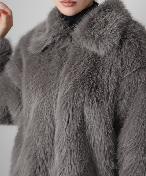 Social GIRL（ソーシャルガール）の「フロントジップ ミックスファーショートコート シャギーファーコート（その他アウター・レディース・ベージュ/グレー・M）」の6枚目の写真