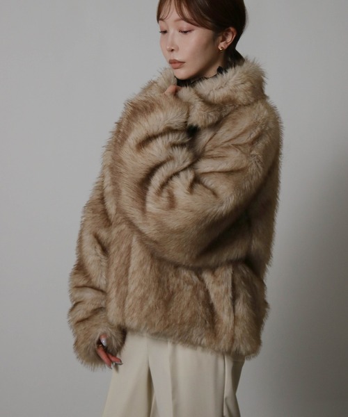 Social GIRL（ソーシャルガール）の「フロントジップ ミックスファーショートコート シャギーファーコート（その他アウター・レディース・ベージュ/グレー・M）」の7枚目の写真