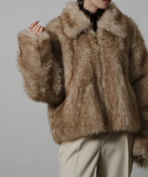 Social GIRL（ソーシャルガール）の「フロントジップ ミックスファーショートコート シャギーファーコート（その他アウター・レディース・ベージュ/グレー・M）」の11枚目の写真