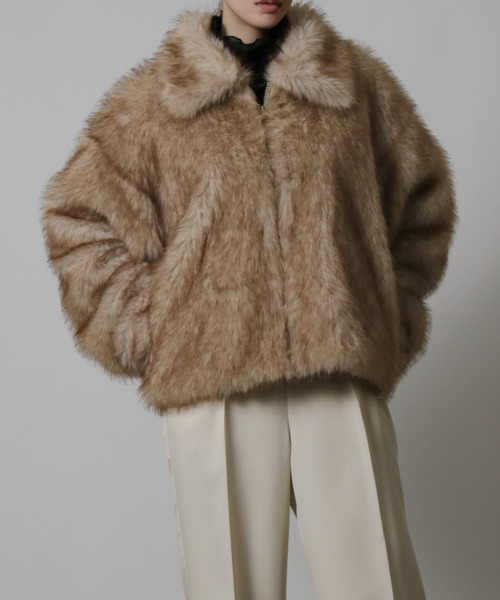 Social GIRL（ソーシャルガール）の「フロントジップ ミックスファーショートコート シャギーファーコート（その他アウター・レディース・ベージュ/グレー・M）」の12枚目の写真