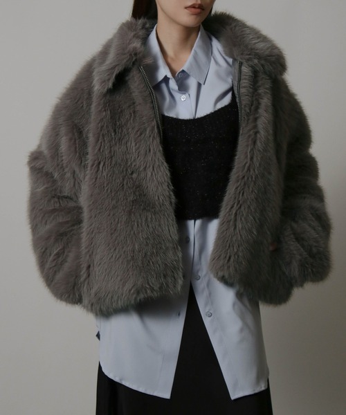 Social GIRL（ソーシャルガール）の「フロントジップ ミックスファーショートコート シャギーファーコート（その他アウター・レディース・ベージュ/グレー・M）」の18枚目の写真