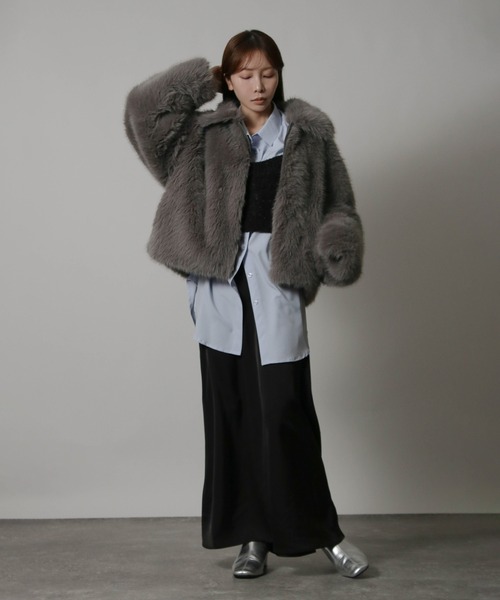 Social GIRL（ソーシャルガール）の「フロントジップ ミックスファーショートコート シャギーファーコート（その他アウター・レディース・ベージュ/グレー・M）」の20枚目の写真