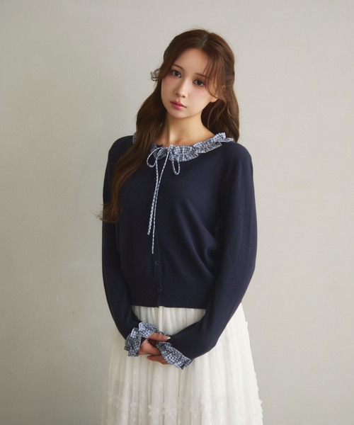 TITTY&CO.（ティティーアンドコー）の「チェックフリルカーディガン