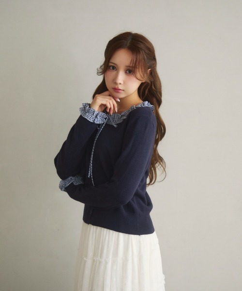 TITTY&CO.(ティティーアンドコー)の「チェックフリルカーディガン(カーディガン/ボレロ・レディース・ネイビー/グレー・FREE)」の11枚目の写真