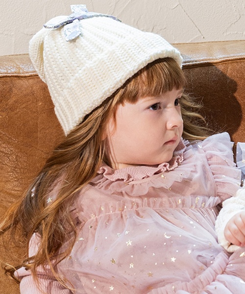 sense of wonder（センスオブワンダー）の「ウサ耳ニット帽子（ニットキャップ/ビーニー・キッズ・ピンク/ホワイト系/ブラック・S(48-52cm)/52-56cm）」の2枚目の写真