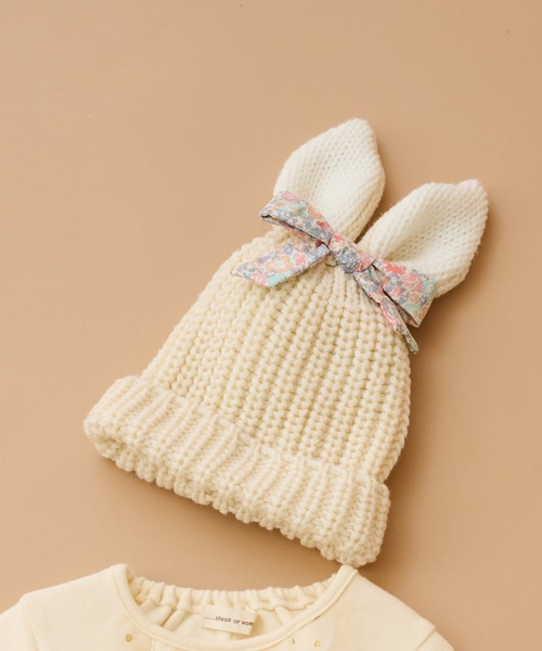 sense of wonder（センスオブワンダー）の「ウサ耳ニット帽子（ニットキャップ/ビーニー・キッズ・ピンク/ホワイト系/ブラック・S(48-52cm)/52-56cm）」の11枚目の写真