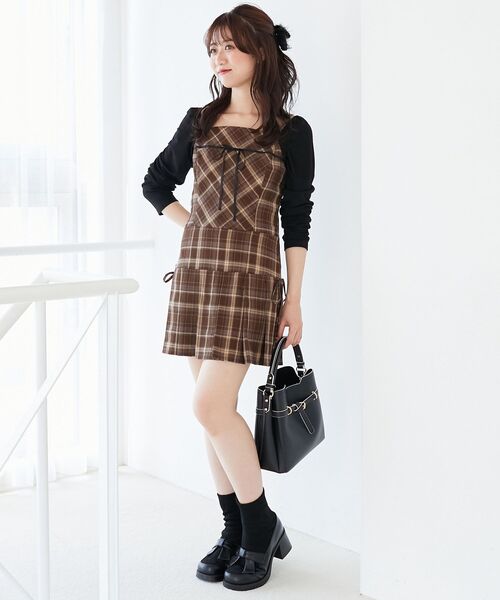 MAJESTIC LEGON（マジェスティックレゴン）の「ドッキングプリーツミニワンピ（ワンピース・レディース・ブラック系その他/グレー系その他/ブラウン系その他2/ホワイト系その他2・MEDIUM/LARGE）」の14枚目の写真