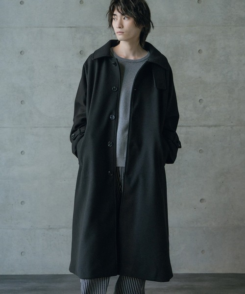 セール】フェイクメルトンルーズステンカラーロングコート（ステン