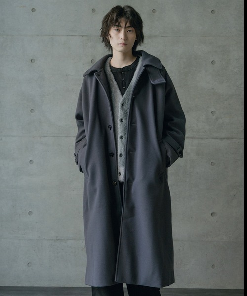 RATTLE TRAP(ラトルトラップ)の「フェイクメルトンルーズステンカラーロングコート(ステンカラーコート・メンズ・グレー/ブラック・L/M)」の5枚目の写真