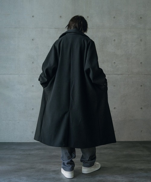 セール】フェイクメルトンルーズステンカラーロングコート（ステン