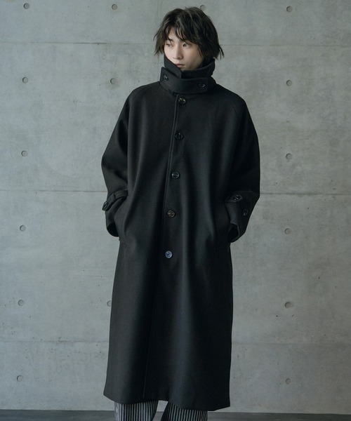 セール】フェイクメルトンルーズステンカラーロングコート（ステン