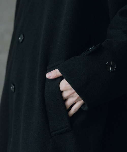 セール】フェイクメルトンルーズステンカラーロングコート（ステン