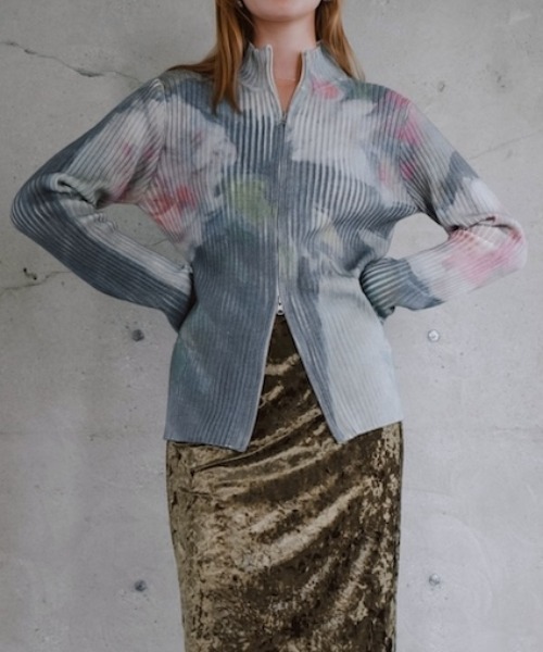 Art Print Rib Zip Knit/アートプリントリビニット（ニット/セーター