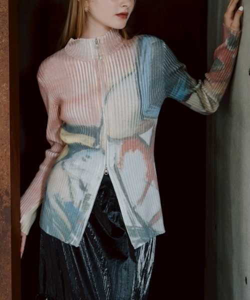 Art Print Rib Zip Knit/アートプリントリビニット（ニット