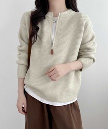 STONE  ハーフジップセーター アイボリー/ベージュ STONE ハーフジップセーター アイボリー/ベージュ ニット