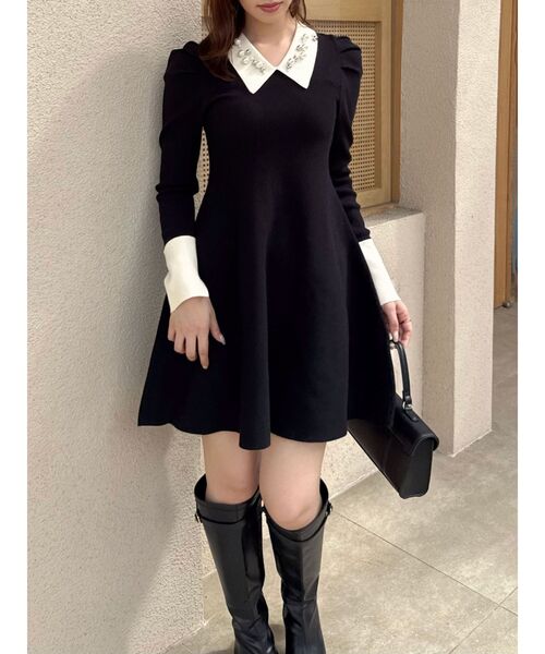 dazzlin（ダズリン）の「オーナメントカラーニットワンピース（ワンピース・レディース・ブラック/グレー・SMALL）」の4枚目の写真