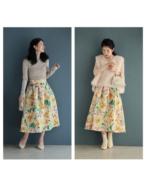 cawaii(カワイイ)の「ペールピンクのロマンティックな花柄タックミディアムスカート(スカート・レディース・ピンク・FREE)」の15枚目の写真